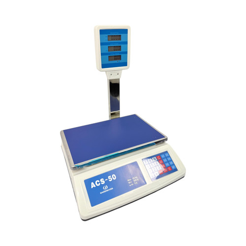 50kg Digital Price Computing Scale with Pole Display UK Plug LCD, printed product shown on a white background, brightly lit product image