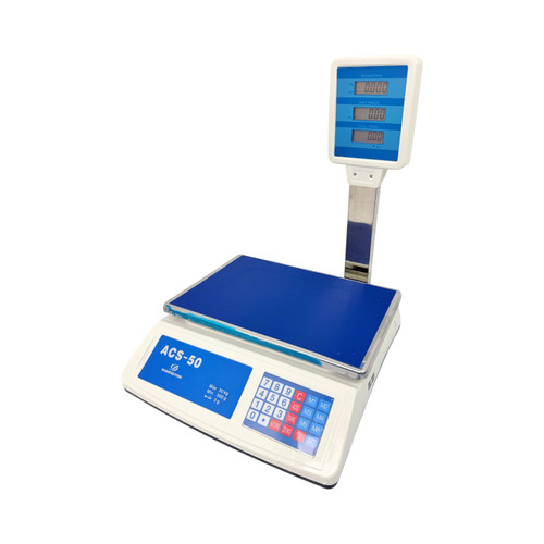 50kg Digital Price Computing Scale with Pole Display UK Plug LCD, printed product shown on a white background, gallery image 6 of 12