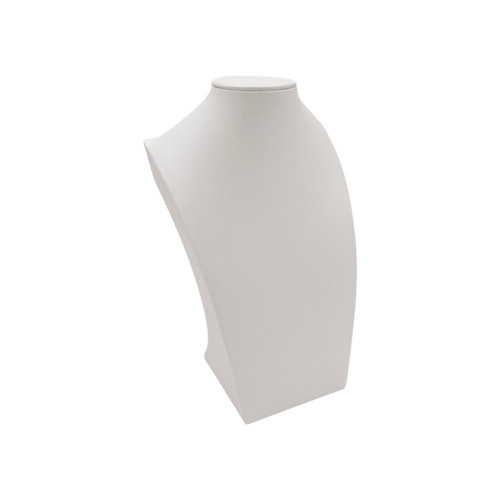White Shiny Leatherette Necklace Bust Display Stand Jewellery Display, product shown on a white background, balanced, centred square layout