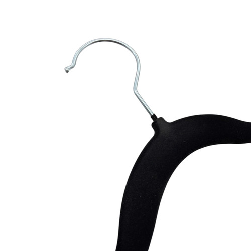 Kids Black Velvet Coat Hangers Non Slip Slim Swivel Hook 29cm