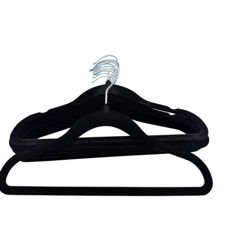 Kids Black Velvet Coat Hangers Non Slip Slim Swivel Hook 29cm, product shown on a white background, standard product photograph