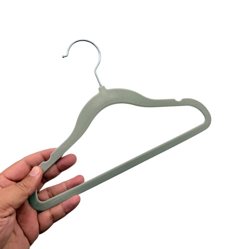 Kids Grey Velvet Coat Hangers Non Slip Slim Swivel Hook 29cm