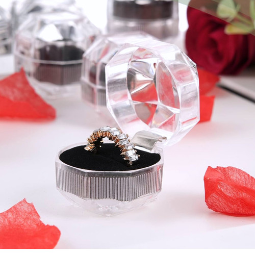 Clear Octagonal Ring Box with Black Velvet Insert Jewellery Display