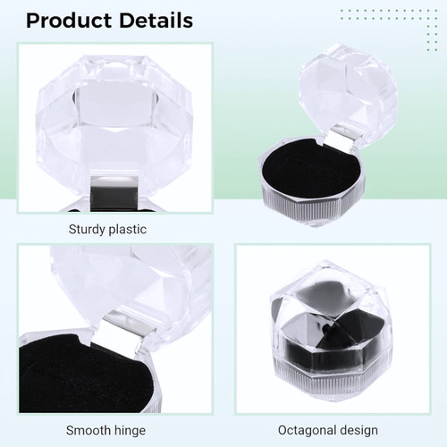 Clear Octagonal Ring Box with Black Velvet Insert Jewellery Display