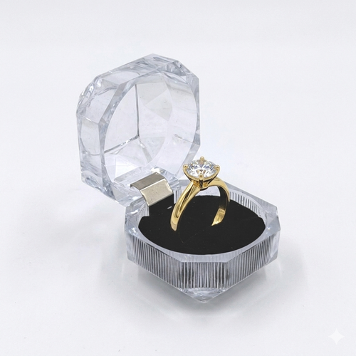 Clear Octagonal Ring Box with Black Velvet Insert Jewellery Display