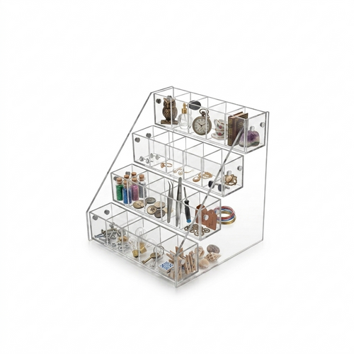 4 Tier Acrylic Cube Display Stand Countertop Organiser 20 Compartments