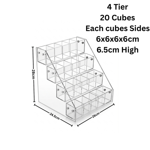 4 Tier Acrylic Cube Display Stand Countertop Organiser 20 Compartments