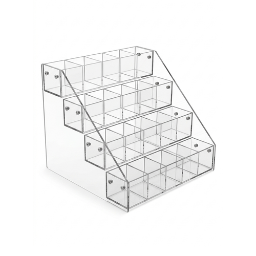 4 Tier Acrylic Cube Display Stand Countertop Organiser 20 Compartments, product shown on a white background, brightly lit product image