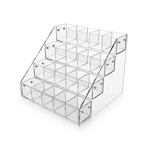 4 Tier Acrylic Cube Display Stand Countertop Organiser 20 Compartments