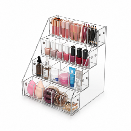 4 Tier Acrylic Cube Display Stand Countertop Organiser 20 Compartments, full-height product view on a white background