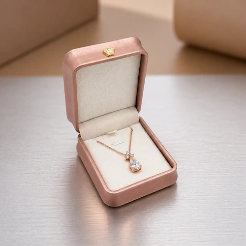 Luxury Rose Gold PU Leather Pendant Box Jewellery Gift Case