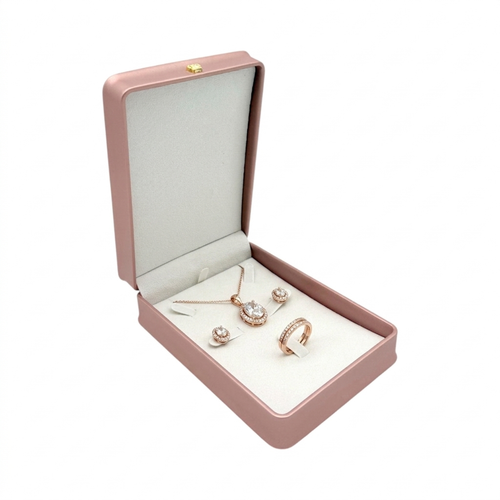 Luxury Rose Gold PU Leather Wedding Jewellery Set Box Case, product shown on a white background, brightly lit product image