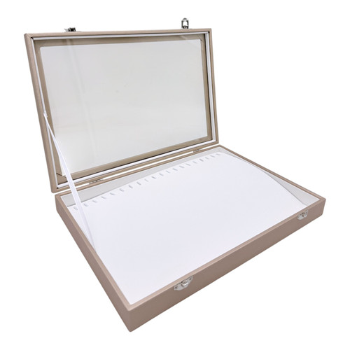 Luxury Rose Gold Leatherette Glass-Lid Jewellery Box for Chains