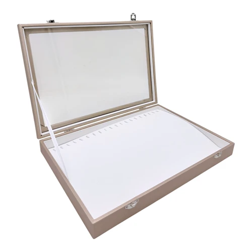 Luxury Rose Gold Leatherette Glass-Lid Jewellery Box for Chains