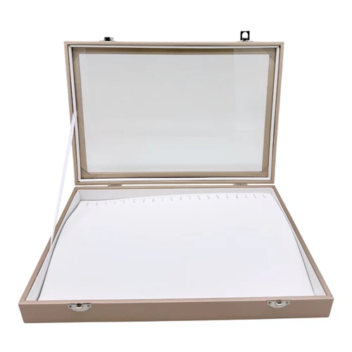 Luxury Rose Gold Leatherette Glass-Lid Jewellery Box for Chains