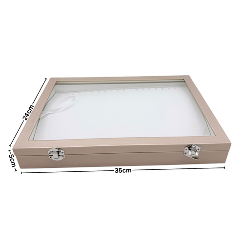 Luxury Rose Gold Leatherette Glass-Lid Jewellery Box for Chains