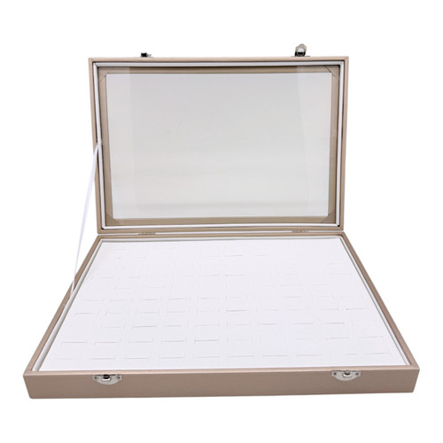 Luxury Rose Gold Leatherette Glass-Lid Ring Box for 100 Rings
