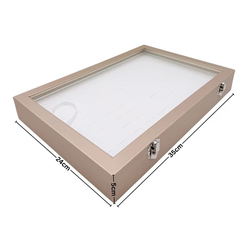 Luxury Rose Gold Leatherette Glass-Lid Ring Box for 100 Rings