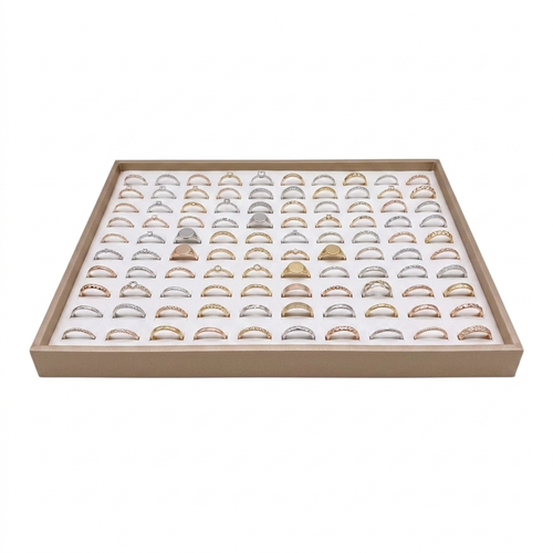 Luxury Rose Gold Jewelry Drawer Organizer 100-Grid Beige Velvet Insert