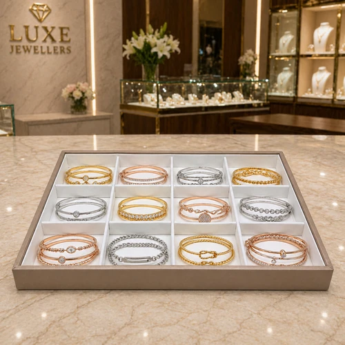 Luxury Rose Gold Bangle Bracelet Organiser Tray With 12 Compartments