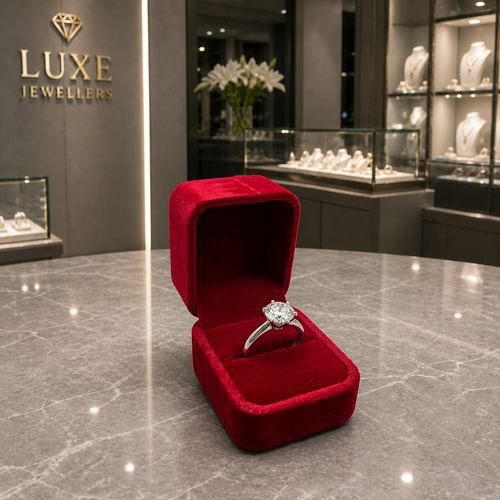 Red Velvet Ring Box Single Wedding Engagement Proposal Jewellery Gift Case, product shown against a coloured background