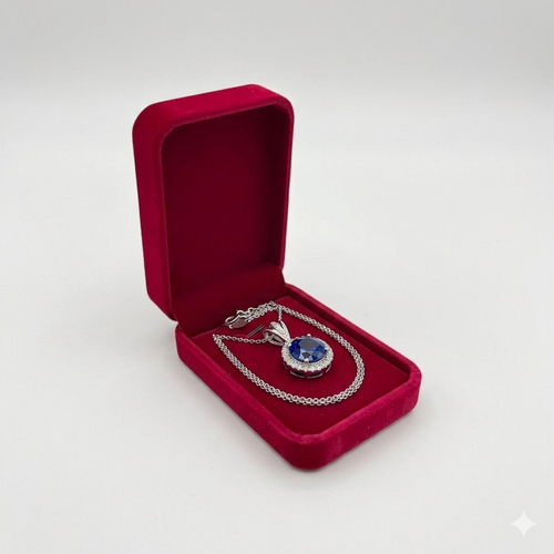 Red Velvet Pendant Box Vintage Wedding Engagement Jewellery Gift Case, product shown against a light background, balanced, centred square layout