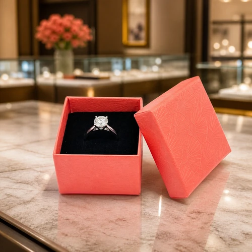 Calypso Coral Ring Jewellery Gift Box with Black Foam Insert