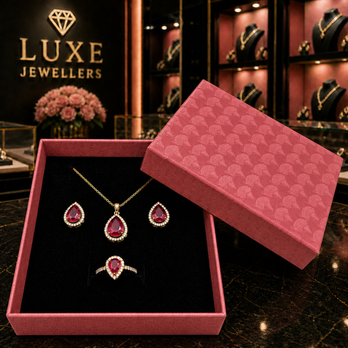 Calypso Coral Large Wedding Jewellery Set Gift Box with Black Insert