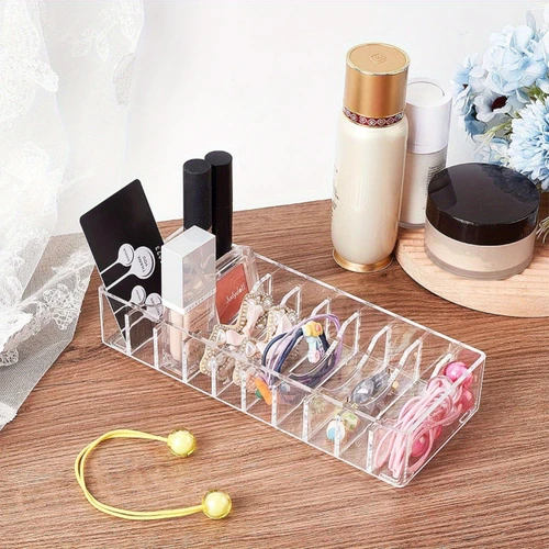Clear Acrylic 10 Grid Jewellery Headband Storage Display Organiser Tray, product shown against a coloured background, balanced, centred square layout