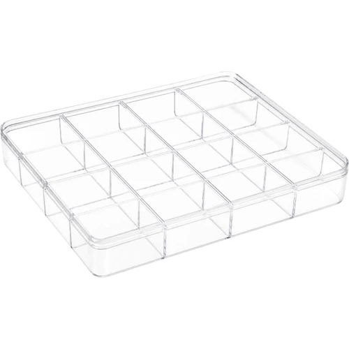 Clear Acrylic 16 Compartment Jewellery Nail Art Storage Box with Lid, product shown on a white background