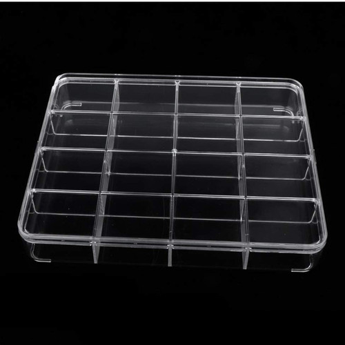 Clear Acrylic 16 Compartment Jewellery Nail Art Storage Box with Lid