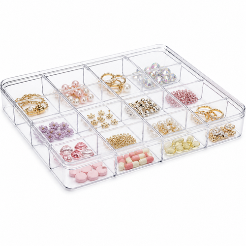 Clear Acrylic 16 Compartment Jewellery Nail Art Storage Box with Lid