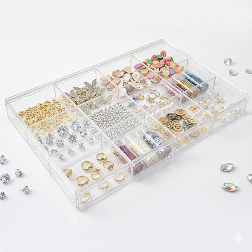 Clear Acrylic 12 Compartment Jewellery Nail Art Storage Box with Lid
