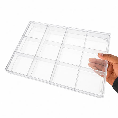 Clear Acrylic 12 Compartment Jewellery Nail Art Storage Box with Lid, product shown on a white background, gallery image 6 of 6