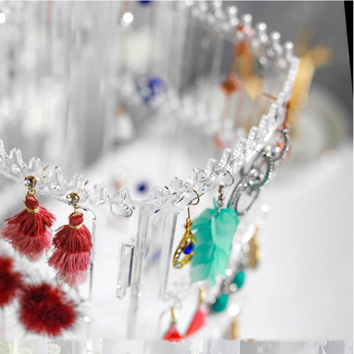 360 Rotating Clear Acrylic Earring Holder 4 Tier Jewellery Display Stand, product shown against a coloured background, standard product photograph