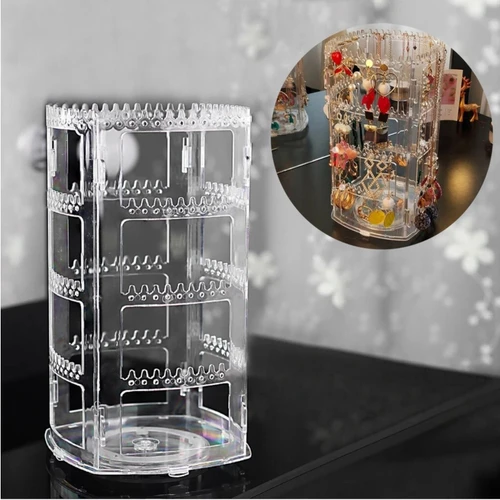 360 Rotating Clear Acrylic Earring Holder 4 Tier Jewellery Display Stand, product shown against a coloured background