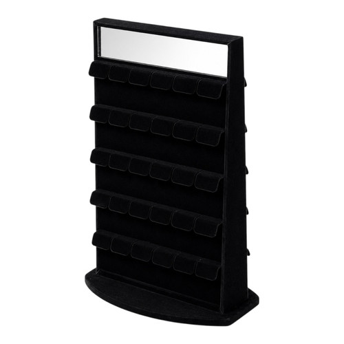 Black Velvet 60 Pair Rotating Earring Stand with Mirror 2 Sided Display
