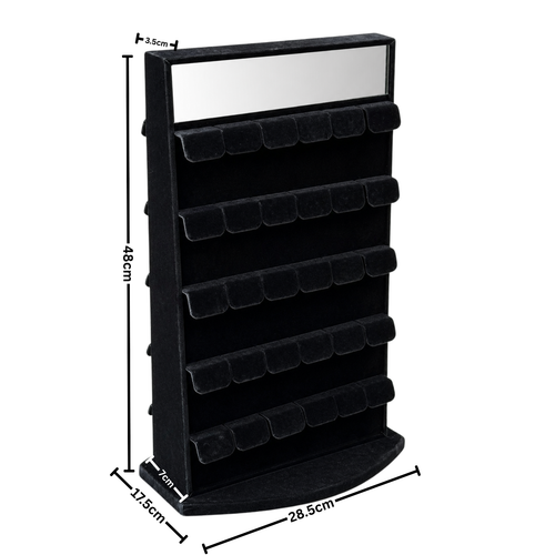Black Velvet 60 Pair Rotating Earring Stand with Mirror 2 Sided Display, full-height product view on a white background, balanced, centred square layout