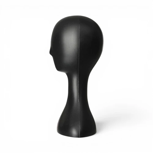 Black Plastic Female Mannequin Head Display Stand for Wigs, Hats, full-height product view on a white background, gallery image 6 of 6