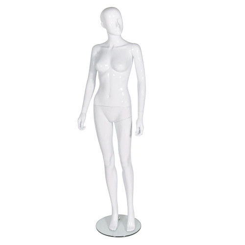 Female Mannequin – Abstract Head – Gloss White – Pose 1