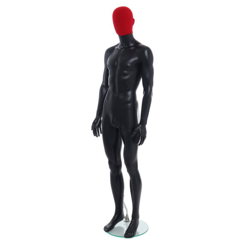 Male Mannequin – Black Finish with Red Pile Head