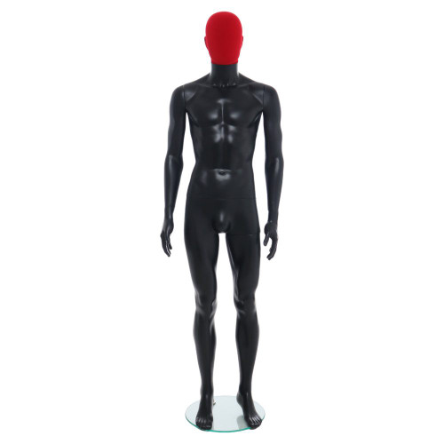 Male Mannequin – Black Finish with Red Pile Head