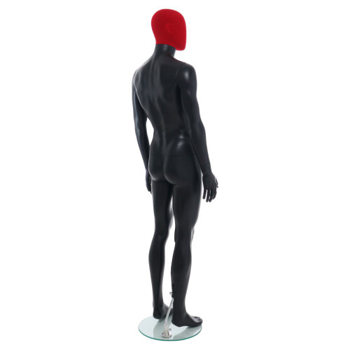 Male Mannequin – Black Finish with Red Pile Head