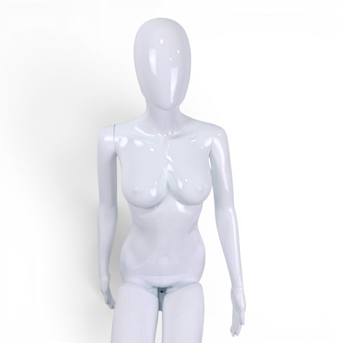 White Seated Female Mannequin with 45cm Stool and Movable Arms