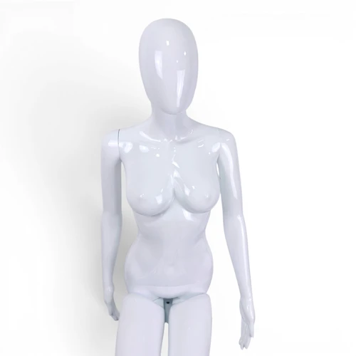 White Seated Female Mannequin with 45cm Stool and Movable Arms, full-height product view on a white background, gallery image 6 of 17