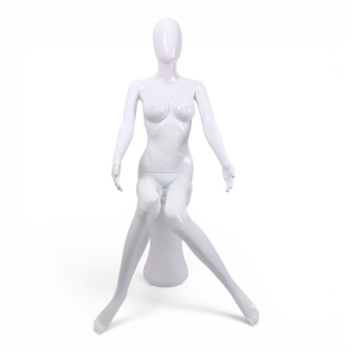 White Seated Female Mannequin with 45cm Stool and Movable Arms