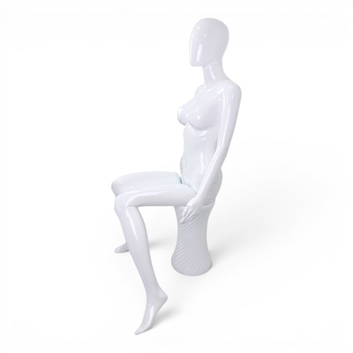 White Seated Female Mannequin with 45cm Stool and Movable Arms