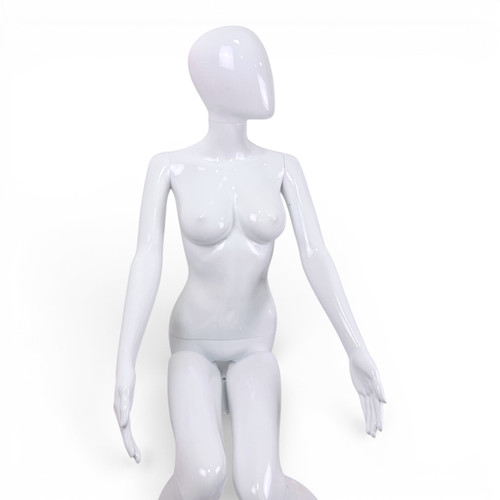 White Seated Female Mannequin with 45cm Stool and Movable Arms