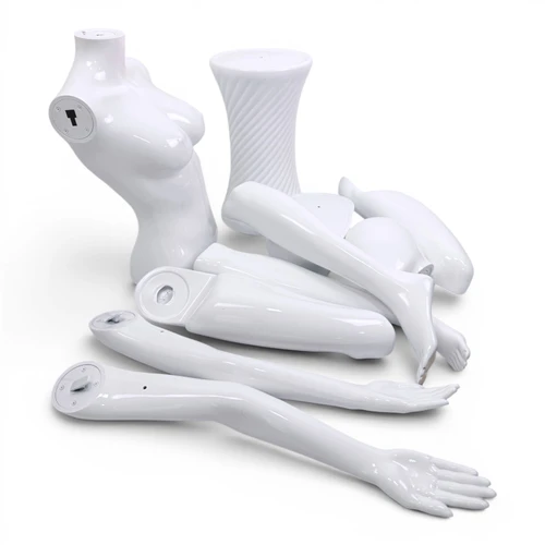 White Seated Female Mannequin with 45cm Stool and Movable Arms, close product view on a white background