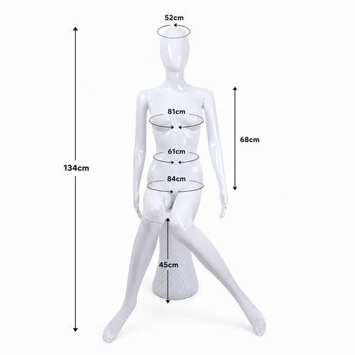 White Seated Female Mannequin with 45cm Stool and Movable Arms